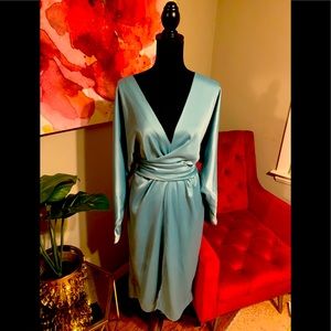 Satin seafoam green wrap dress